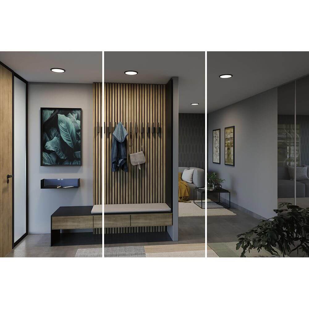 VariFit Areo LED Einbaupanel Schwarz mit 3 Stufen-Dimmer in modernem Eingangsbereich