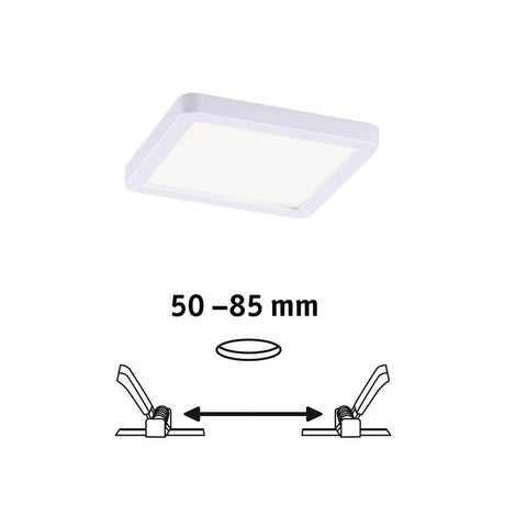 VariFit LED Einbaupanel Areo Weiß mit flexiblen Klemmfedern für 50-85 mm Einbau.