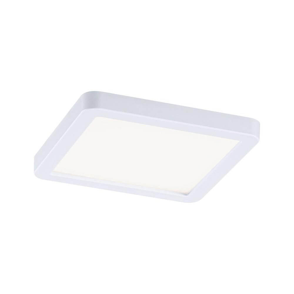 VariFit LED Einbaupanel Areo Weiß auf weißem Hintergrund, eckiges Design, 175x175mm, 6,5 Watt Leistung.