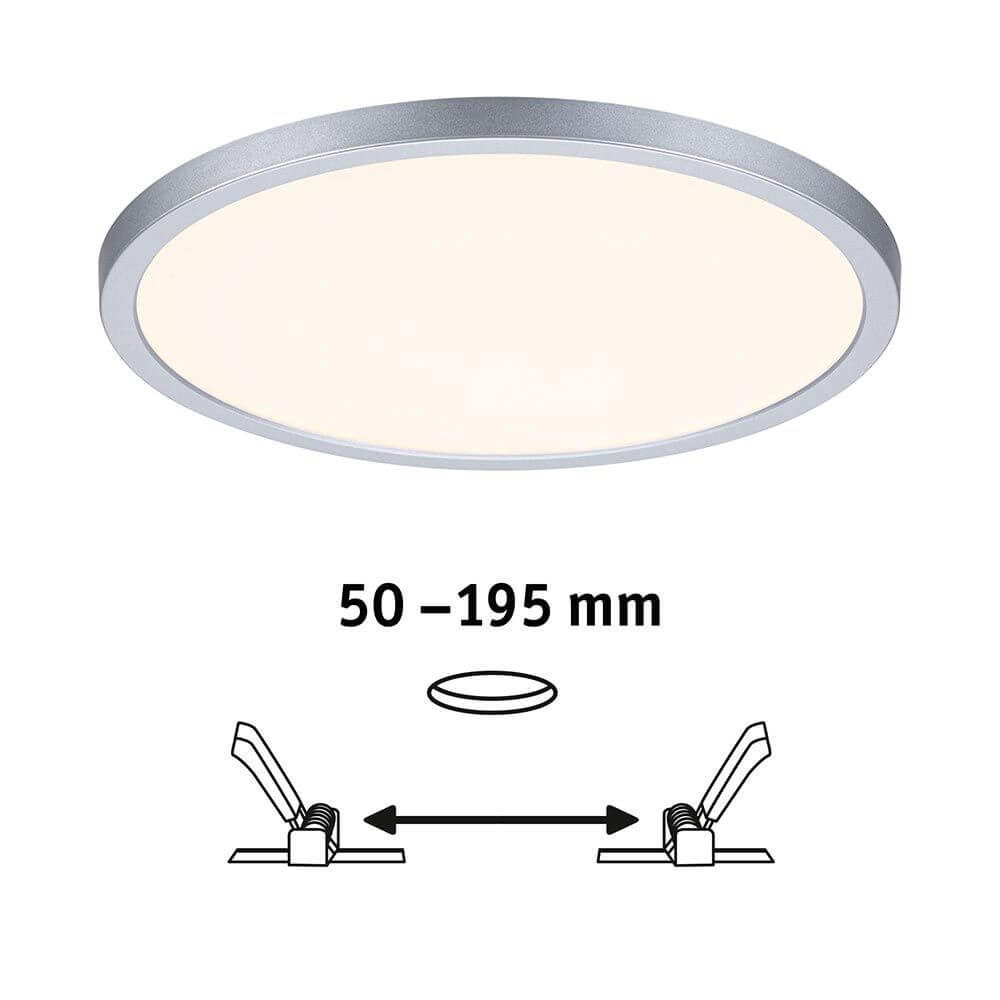 VariFit Areo LED Einbaupanel mit 3-Stufen-Dimmer Ø 23cm Chrom mit Stellbereich 50-195mm.