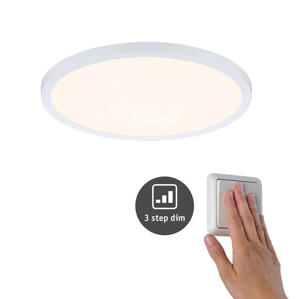 VariFit LED Einbaupanel Areo in 3-Stufen-Dimmer Ø 23cm Weiß mit Dimmschalter und warmweißem Licht.