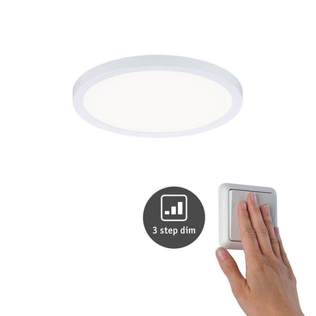 VariFit LED Einbaupanel Areo mit 3-Stufen-Dimmer Rund Weiß: runde LED-Deckenleuchte mit Dimmer-Symbol.