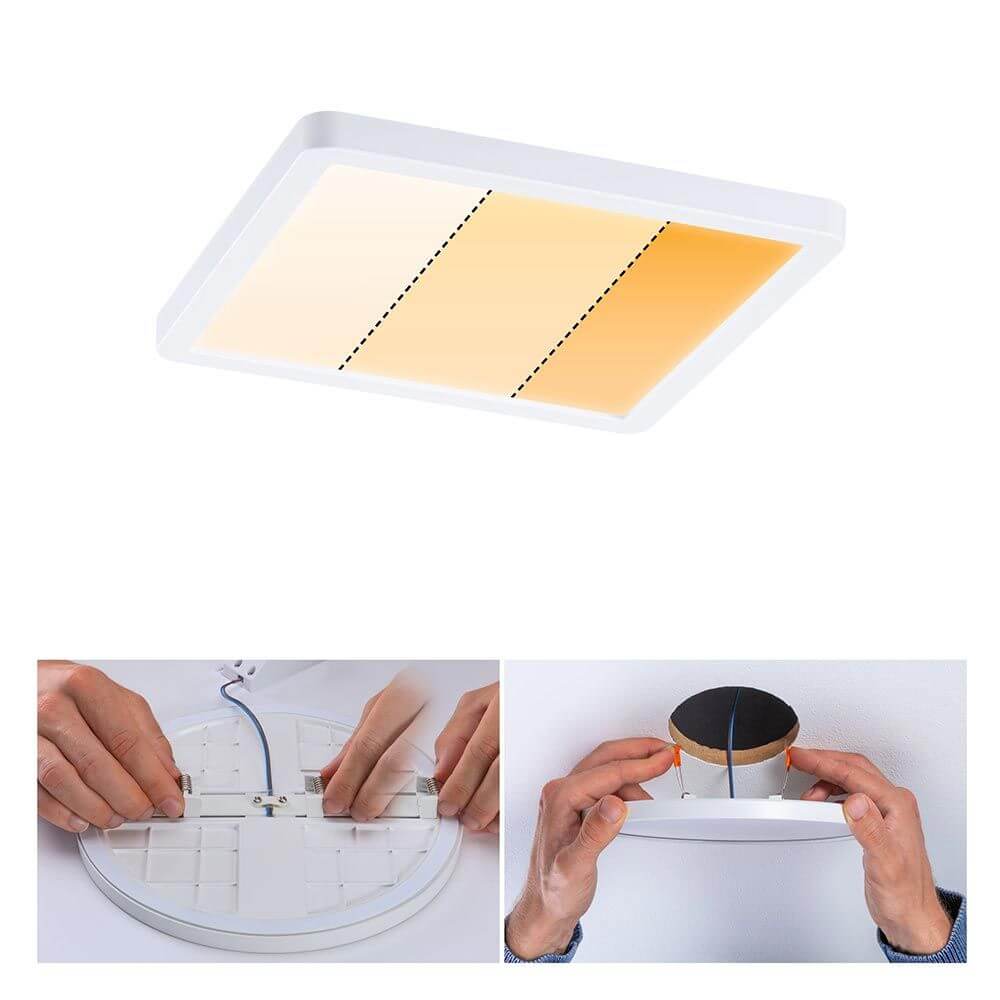 VariFit LED Einbaupanel Areo Dim-to-Warm CCT Weiß-Matt Installation und warmes Licht