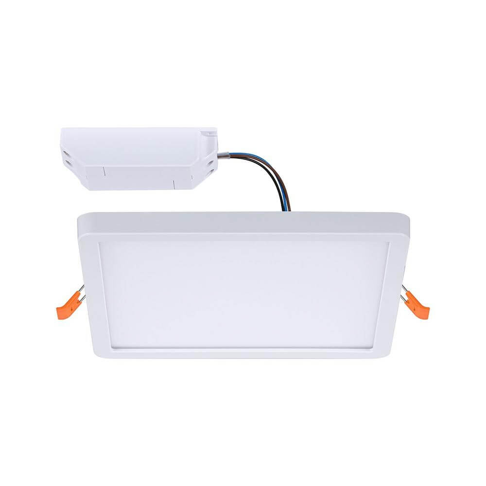 VariFit LED Einbaupanel Areo Dim-to-Warm CCT Weiß-Matt mit Sicht auf Rückseite und Anschlusskabel.