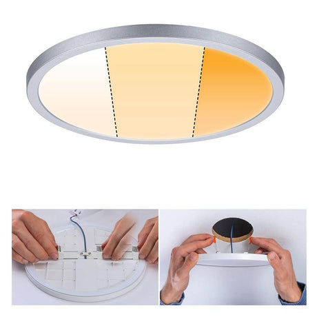 VariFit LED Einbaupanel Areo Ø 23cm CCT-Dimmbar Chrom-Matt mit verschiedenen Lichtfarben.