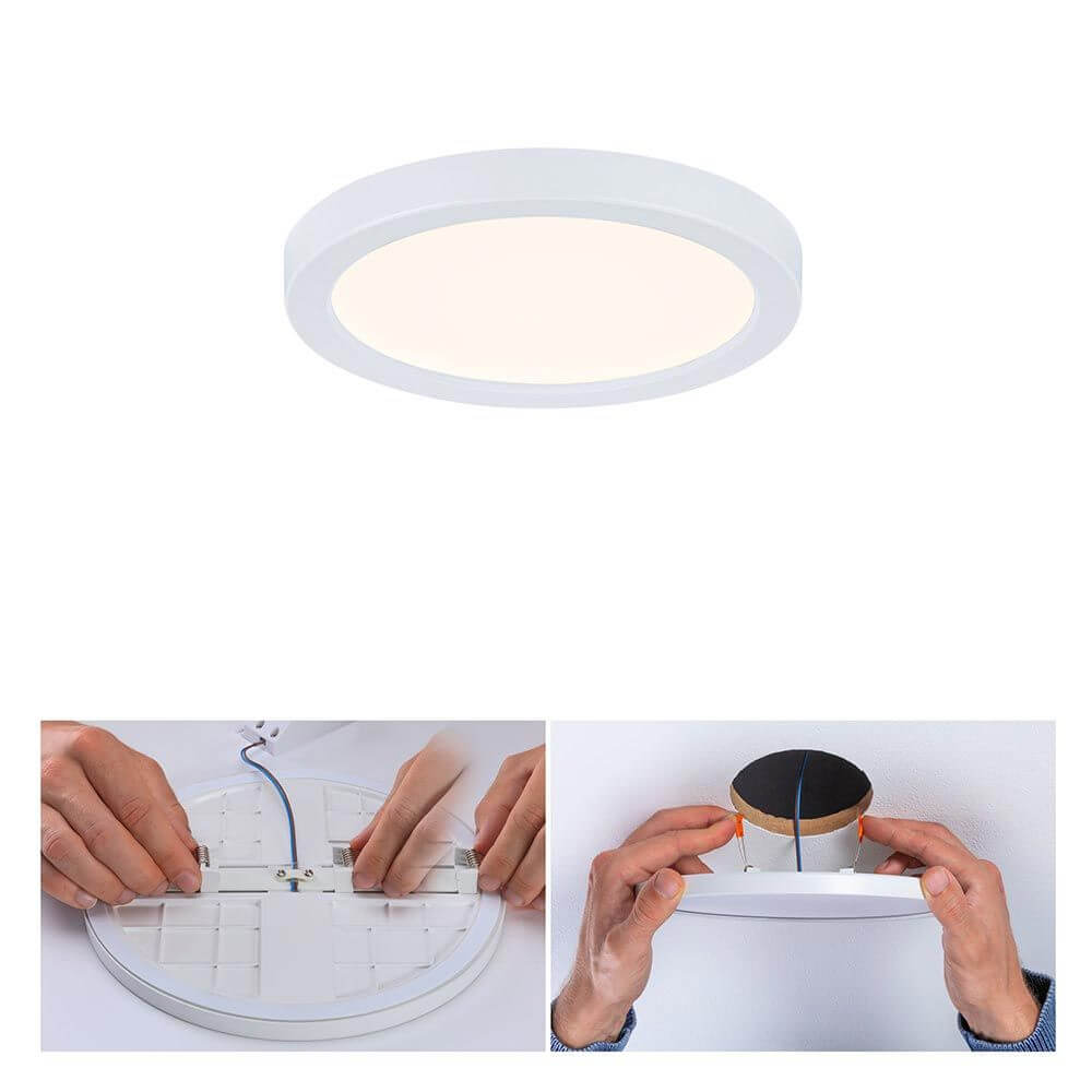 VariFit LED Einbau-Panel Areo Rund 3000K Weiß Montagebild, runde Lampe mit Klemmfedern in Aktion.
