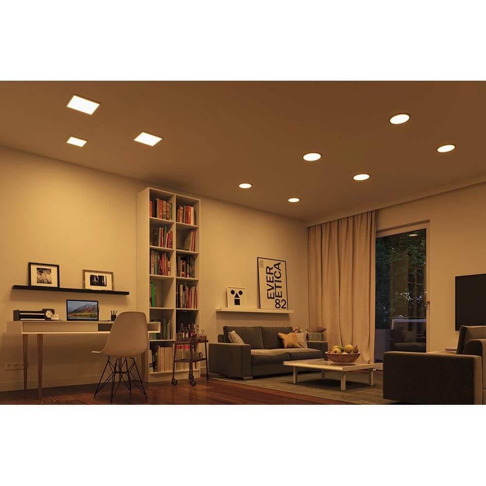 Eckiges VariFit LED Einbaupanel Areo in einer modern eingerichteten Wohnumgebung.