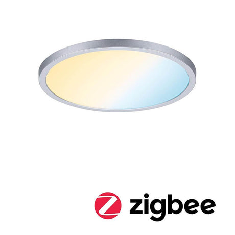 VariFit Areo LED Einbaupanel Smart Home Zigbee Chrom-Matt mit runden Design und Tunable White Funktion.