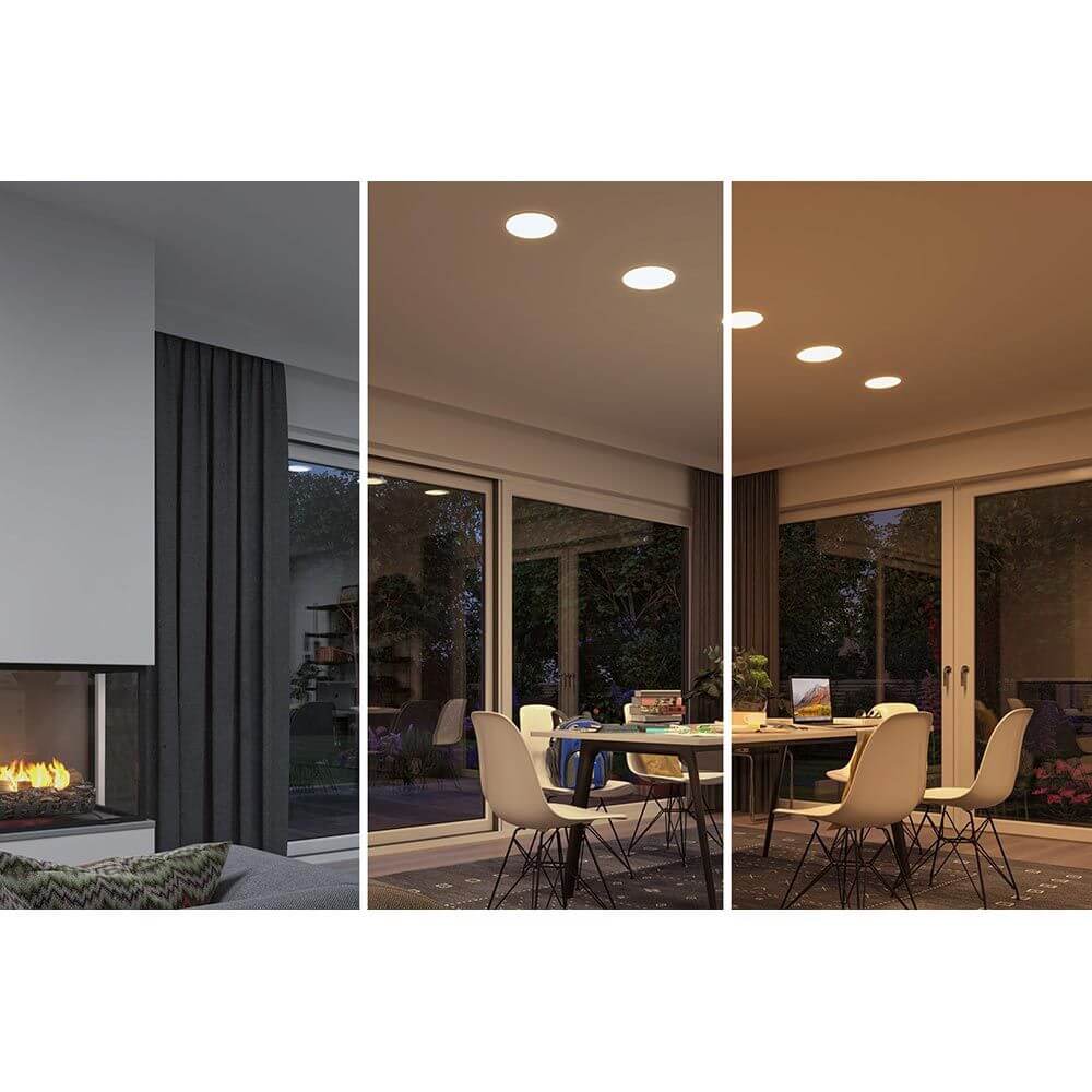 VariFit LED Einbaupanel Smart Home Zigbee Veluna Ø 21,5cm in einem modern gestalteten Raum mit Deckenbeleuchtung.
