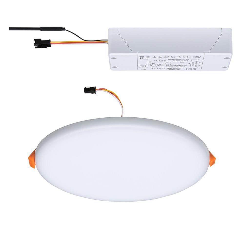 VariFit LED Einbaupanel Smart Home Zigbee Veluna Ø 18,5cm mit Zubehör und Installationselementen.