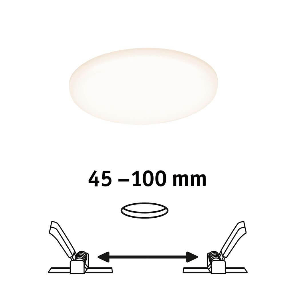VariFit LED Einbaupanel Veluna Ø 12,5cm Rund Satin mit einstellbaren Klemmfedern von 45 bis 100 mm.