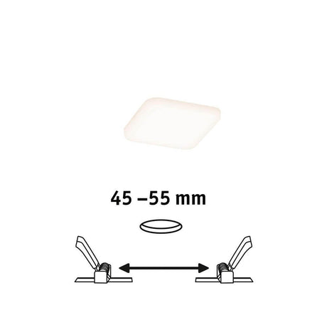VariFit LED Panneau encastré Veluna 7,5 x 7,5 cm carré, satin, avec plage de réglage de 45-55 mm pour une installation flexible.