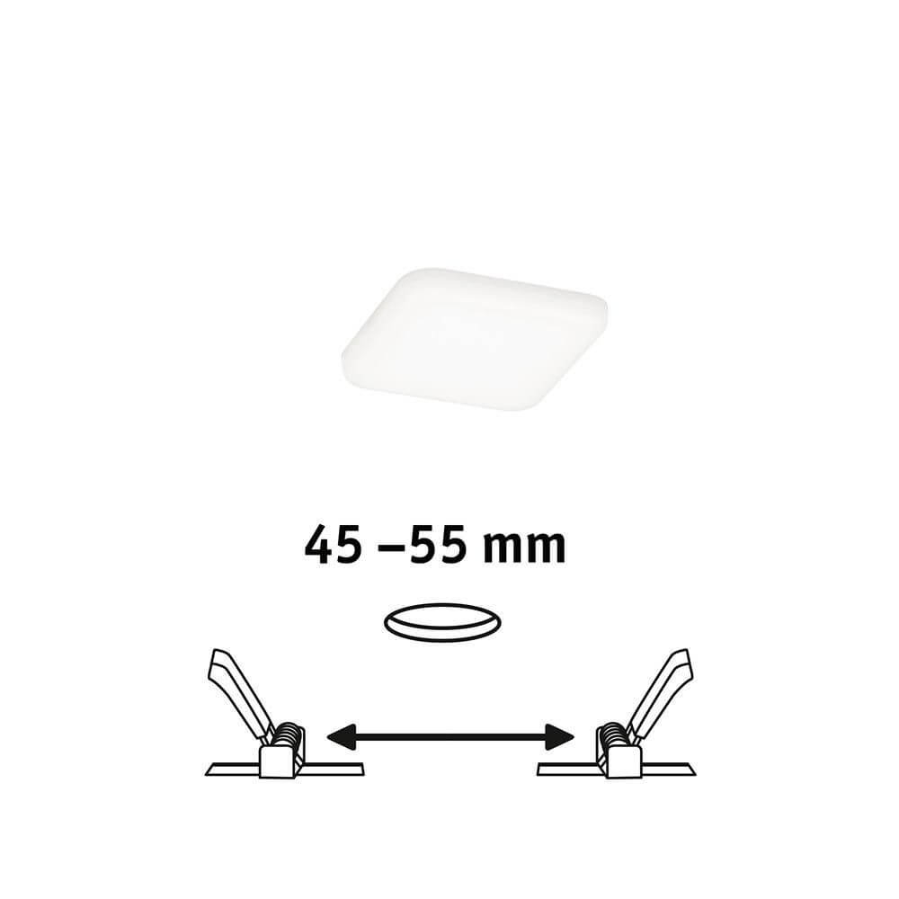 VariFit LED Einbaupanel Veluna Eckig 7,5 x 7,5 cm Satin mit stufenlos einstellbaren Klemmfedern 45-55 mm.
