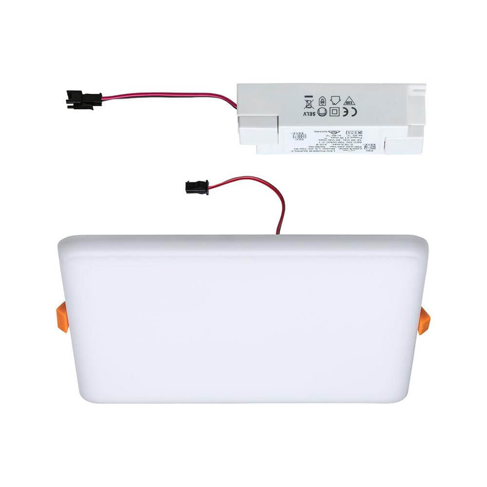 VariFit LED Einbaupanel Veluna Eckig IP44 mit flexiblem Anschluss und rotem Kabel.