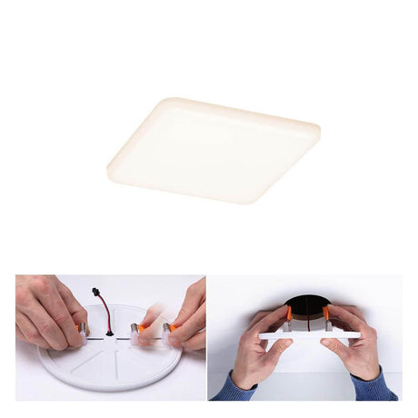VariFit LED Einbaupanel Veluna Quadratisch Sataniert mit flexibler Installation und warmweißem Licht.