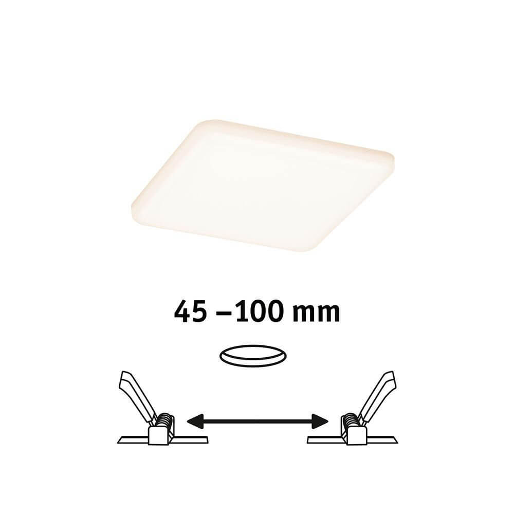 VariFit LED Einbaupanel Veluna Quadratisch Sataniert mit einstellbaren Klemmfedern von 45 bis 100 mm.