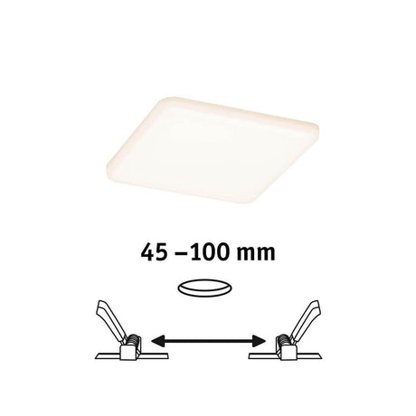 VariFit LED Einbaupanel Veluna Quadratisch Sataniert mit einstellbaren Klemmfedern von 45 bis 100 mm.