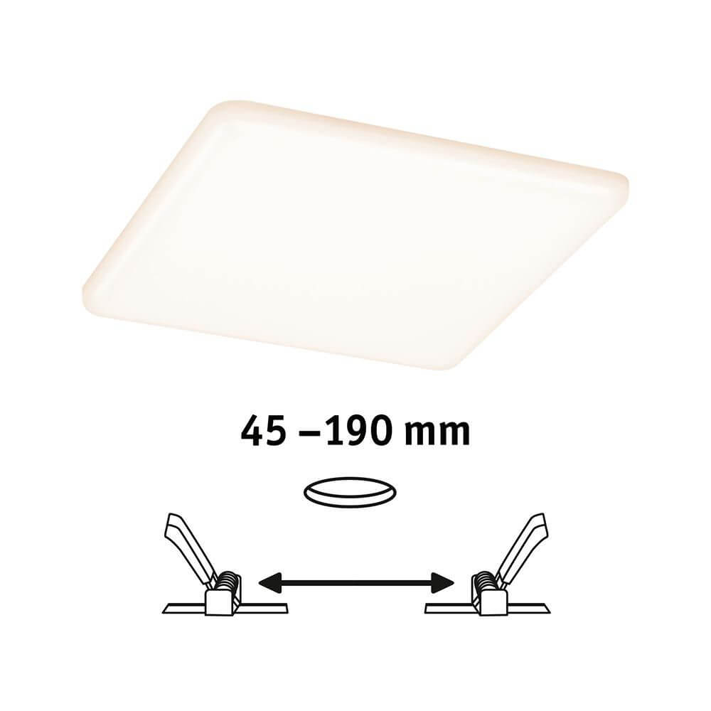 VariFit LED Decken Einbaupanel Veluna Eckig Satiniert mit Klemmfedern anpassbar von 45 bis 190 mm.