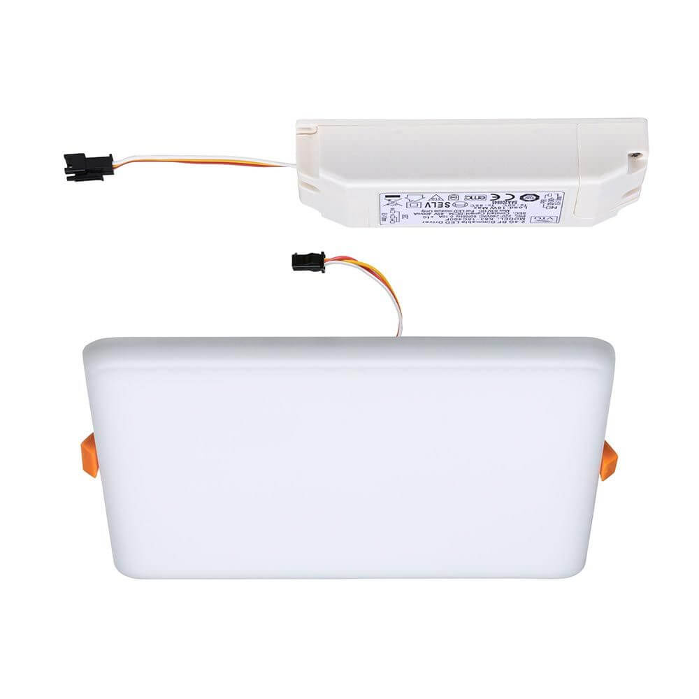VariFit LED Einbaupanel Veluna Eckig CCT-Switch Weiß, Klar - Rückansicht mit Treiber und Kabelanschluss.