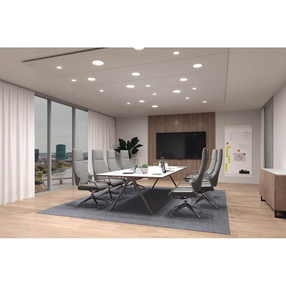 VariFit LED Einbaupanel Veluna Edge Ø 16cm Weiß Dimmbar in einem modernen Konferenzraum