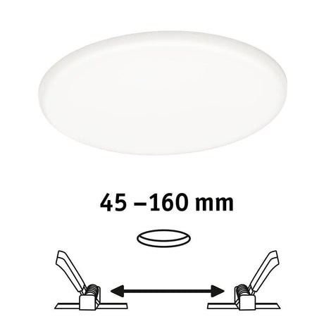 VariFit LED Einbaupanel Veluna Rund Ø 18,5cm Satin mit flexiblen Klemmfedern von 45 bis 160 mm.