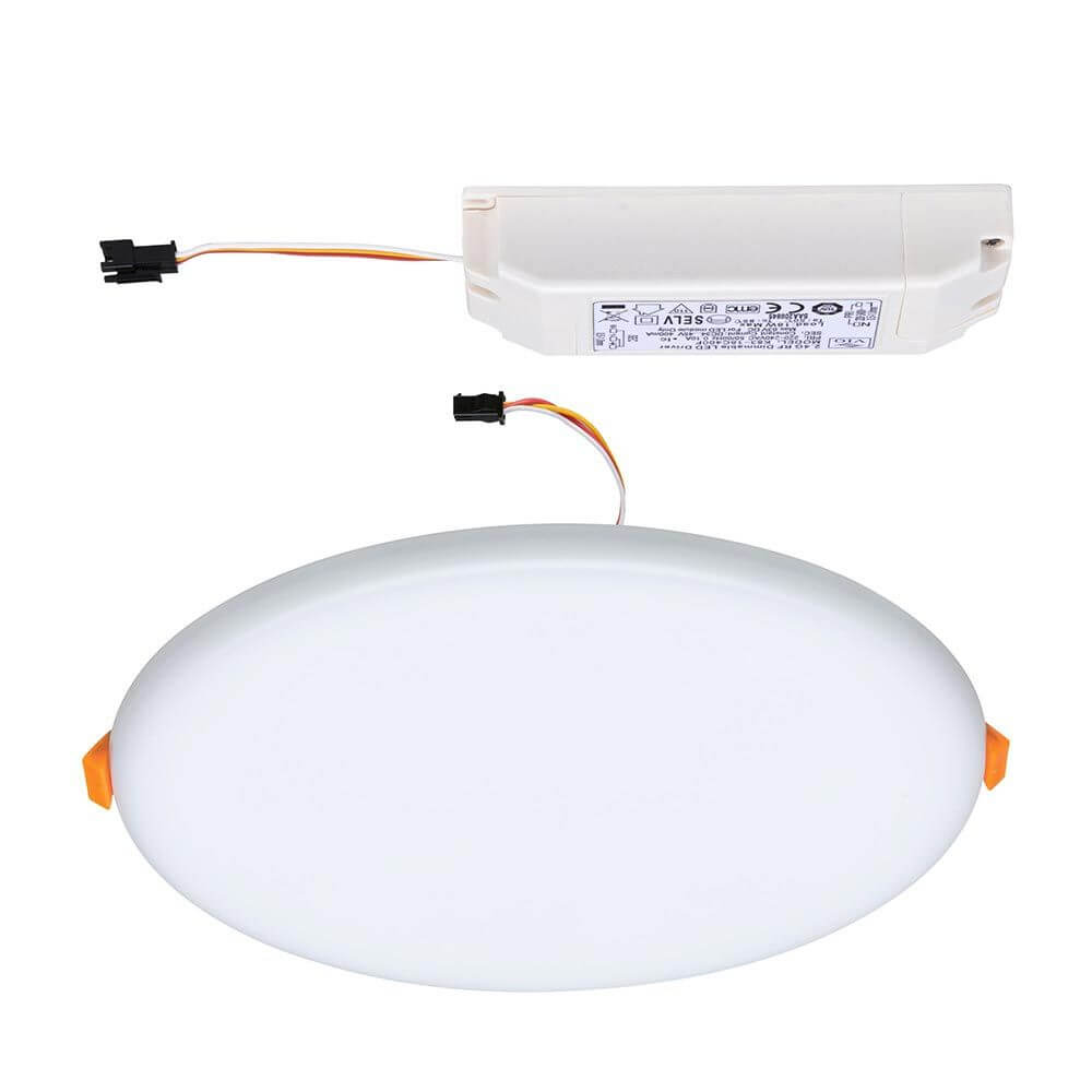 VariFit LED Einbaupanel Veluna Ø 21,5cm Weiß CCT-Switch Klar mit satiniertem Diffusor und externem Treiber.
