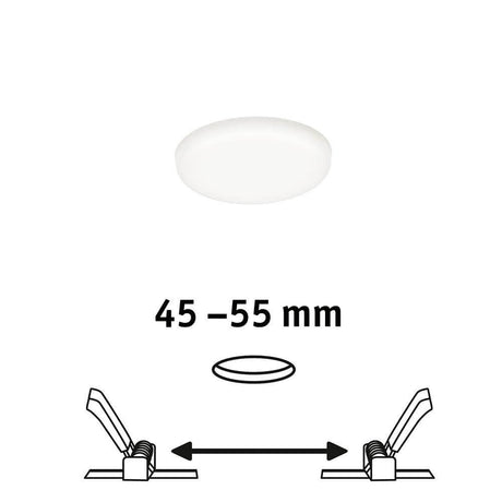 VariFit LED Einbaupanel Veluna Rund Ø 7,5cm Satin mit flexibler Klemmfeder-Einstellung 45-55 mm.