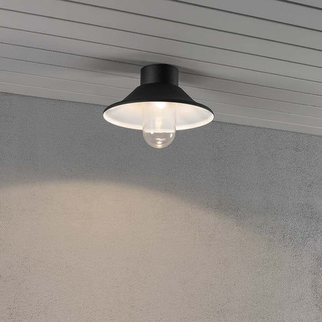 Vega LED plafoniera 700lm 3000K nera, vetro chiaro montata al soffitto.