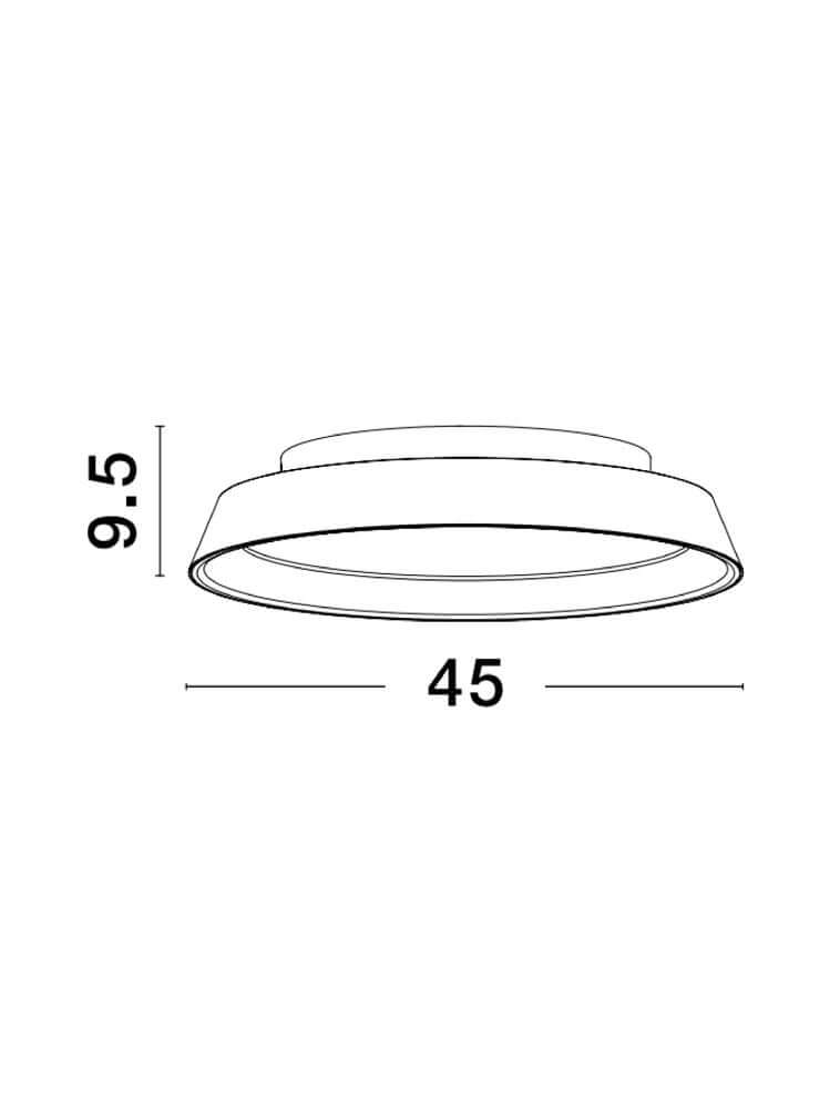 Vela LED Deckenleuchte Ø 45cm 3000K, Maßzeichnung mit Durchmesser 45 cm und Höhe 9,5 cm.