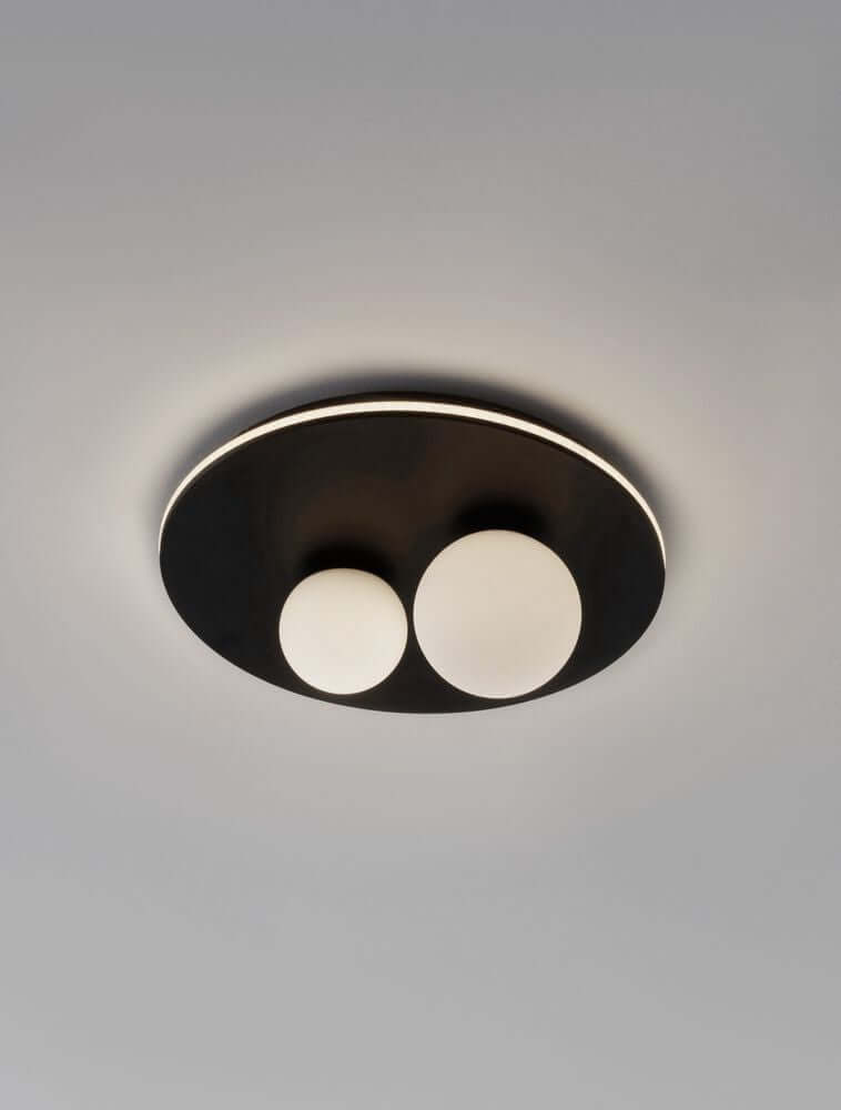 Velna LED Deckenleuchte 2-flammig Ø 40cm 3000K Schwarz - elegante schwarze Deckenleuchte mit Glaskugeln.
