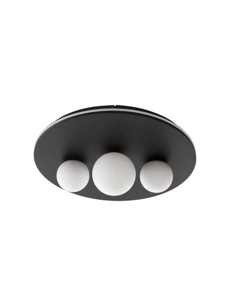Velna LED 3-light ceiling light Ø 49.5 cm 3000K Black with three glass globes and a modern design.