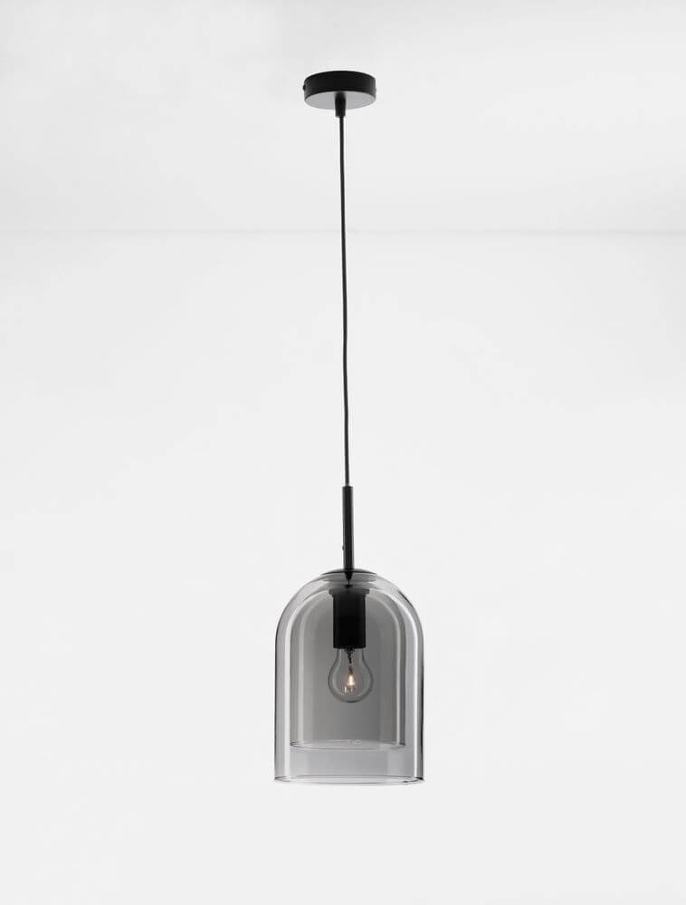 Pendelleuchte Velor in Schwarz mit Rauchglas, Ø 18cm, Art-Deco-Design für stilvolle Innenräume.