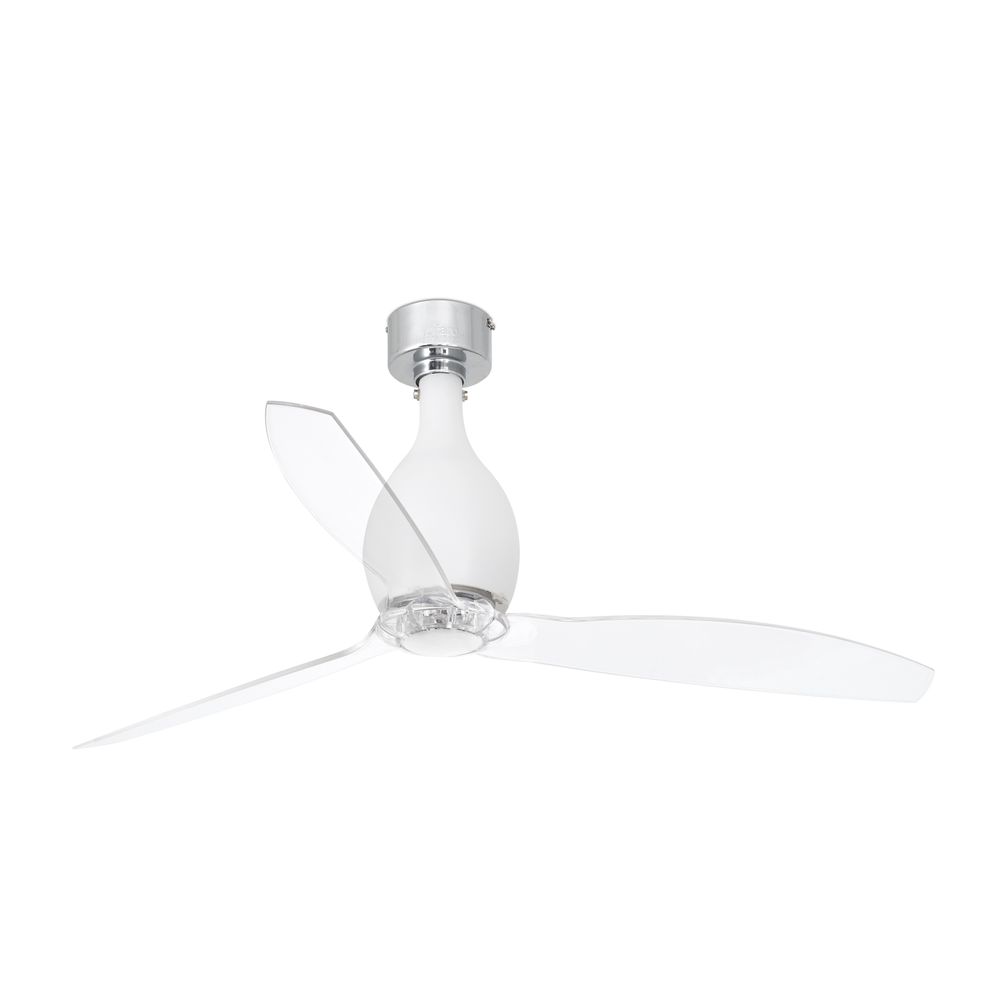 Ventilator MINI ETERFAN Weiß, Transparent an der Decke mit transparenten Blättern und eleganten Design.