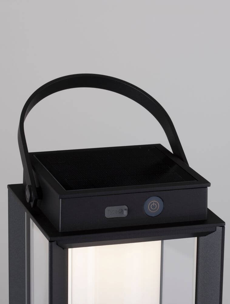 Verhal LED Außenstehleuchte 3000K Solar IP54 mit elegantem Schwarz und Tragegriff.