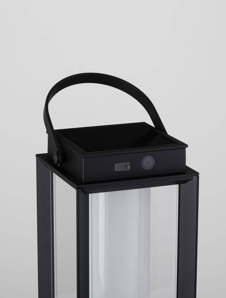 Verhal LED Außenstehleuchte 3000K Solar IP54 mit modernem Design und Traggriff für den Außenbereich.
