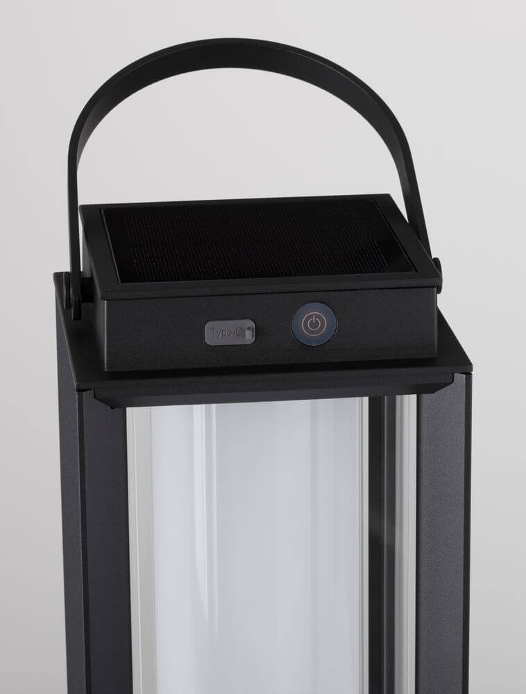 Verhal LED Außenstehleuchte 3000K Solar IP54 in schwarzem Aluminium und Glas für Außenbereich