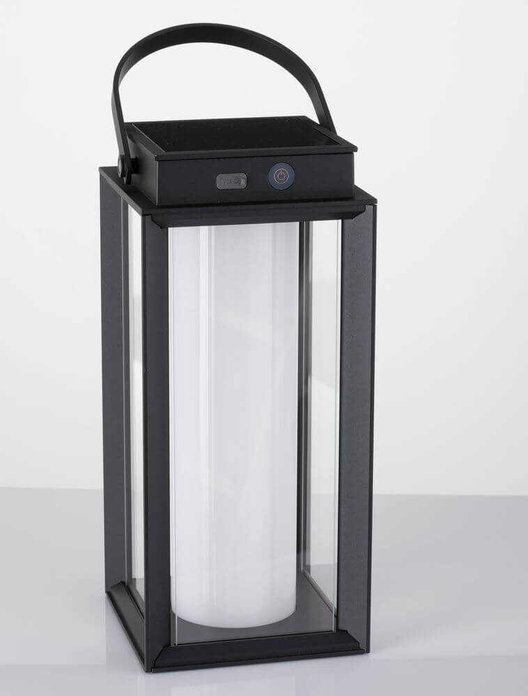 Verhal LED Außenstehleuchte 3000K Solar IP54 in schwarzem Aluminium und Glas für den Außenbereich