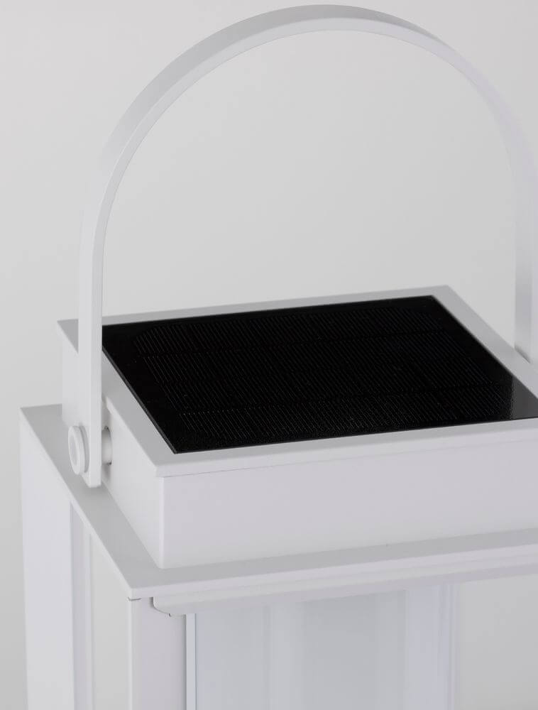 Verhal LED Außenstehleuchte 3000K Solar IP54 – Solar Paneel auf eleganter Außenleuchte in Weiß.
