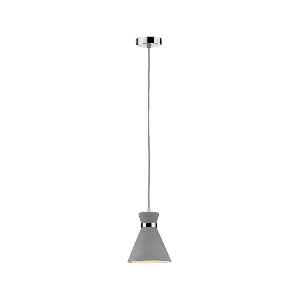 Verve Pendelleuchte IP44 max 20W E27 Grau Chrom Beton, moderne Betonlampe mit Chromdetails für stilvolle Beleuchtung.