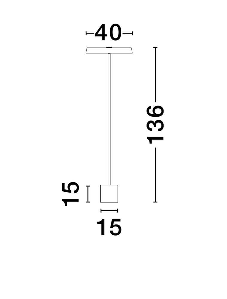 Vetro LED Stehlampe H 136cm Ø 40cm 3000K technische Zeichnung mit Abmessungen.