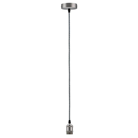 Vintage-Pendel mit E27-Fassung Grau Nickel-Gebürstet mit stilvollem Kabel und Metallaufhängung.