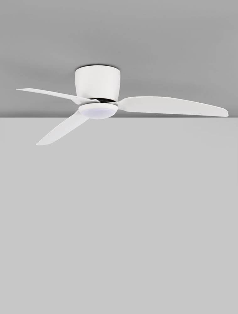 Volga LED Ventilator Ø 99,5cm 3000K mit modernen weißen Blättern und elegantem Design