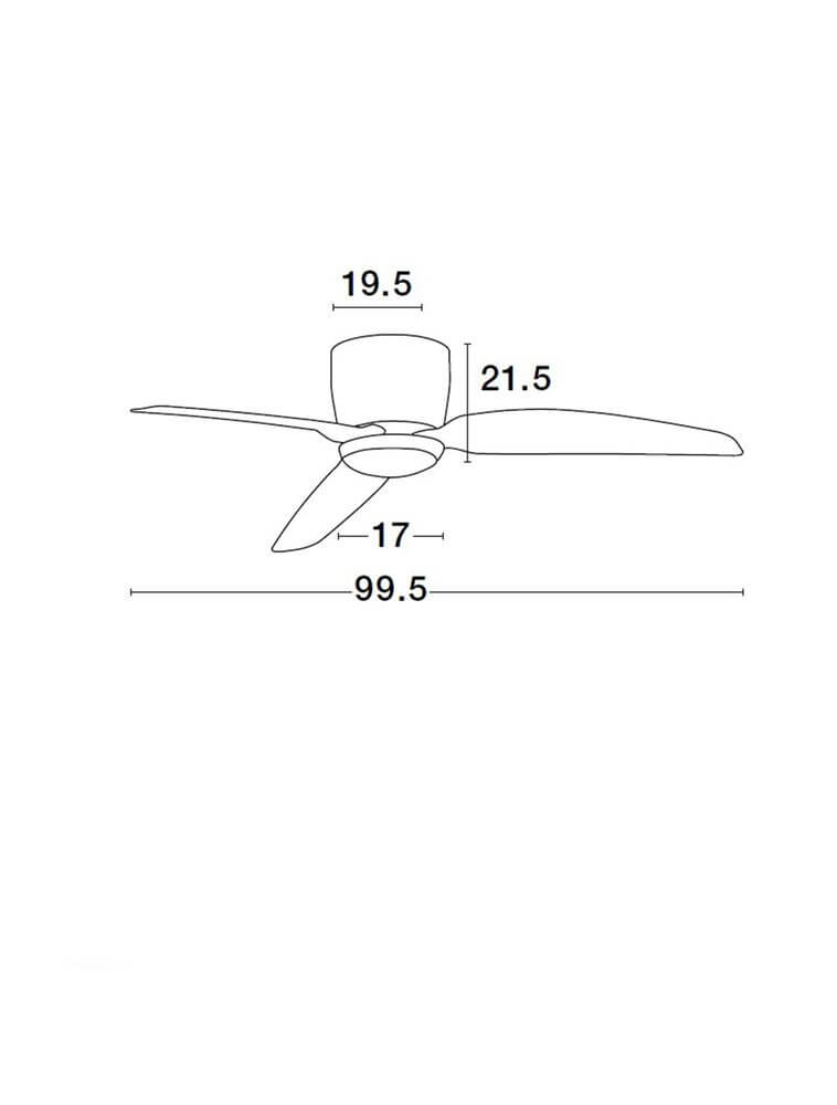 Volga LED Ventilator Ø 99,5cm 3000K Maßzeichnung mit Abmessungen für Deckenventilator-Leuchte.