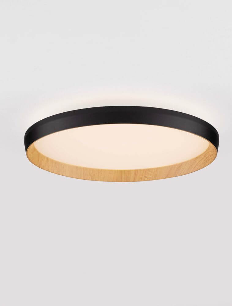 Vomos Deckenleuchte Ø 40cm 2700, 3000K mit Holz- und Metallrahmen, dimmbar, moderne Deckenleuchte