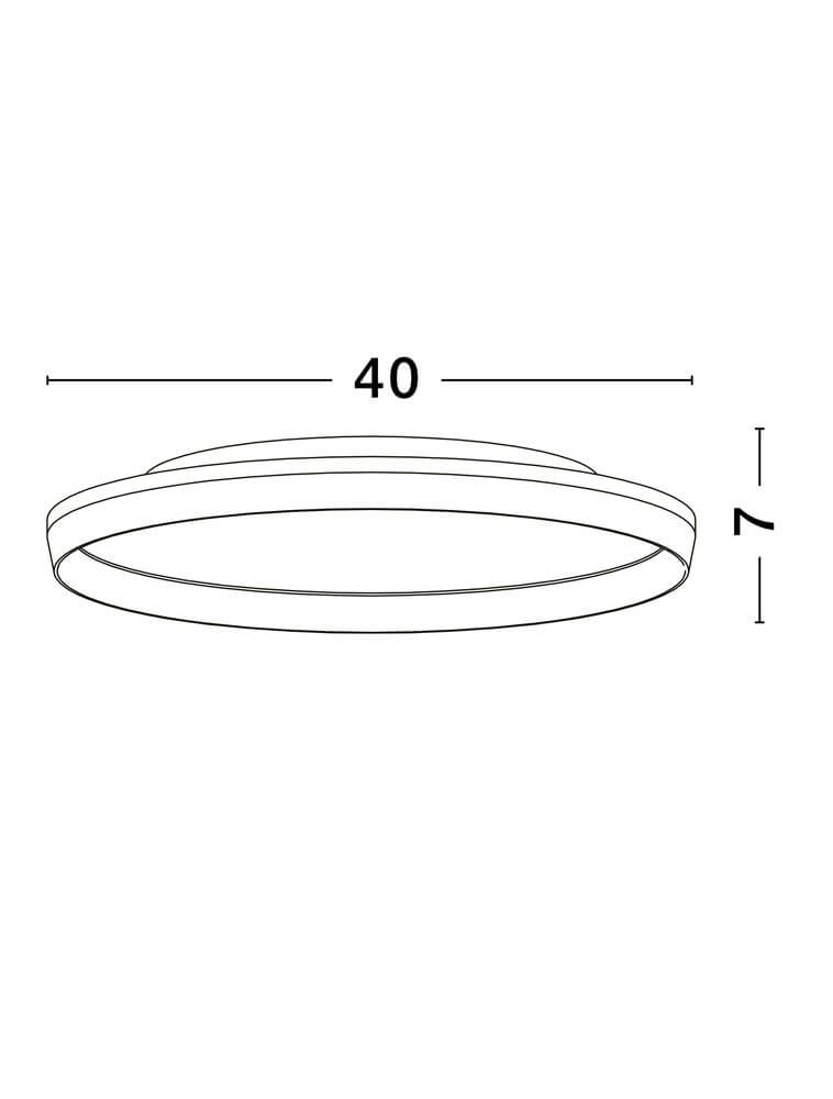 Vomos Deckenleuchte Ø 40cm 2700, 3000K technische Zeichnung mit Abmessungen von 40 cm Durchmesser und 7 cm Höhe.