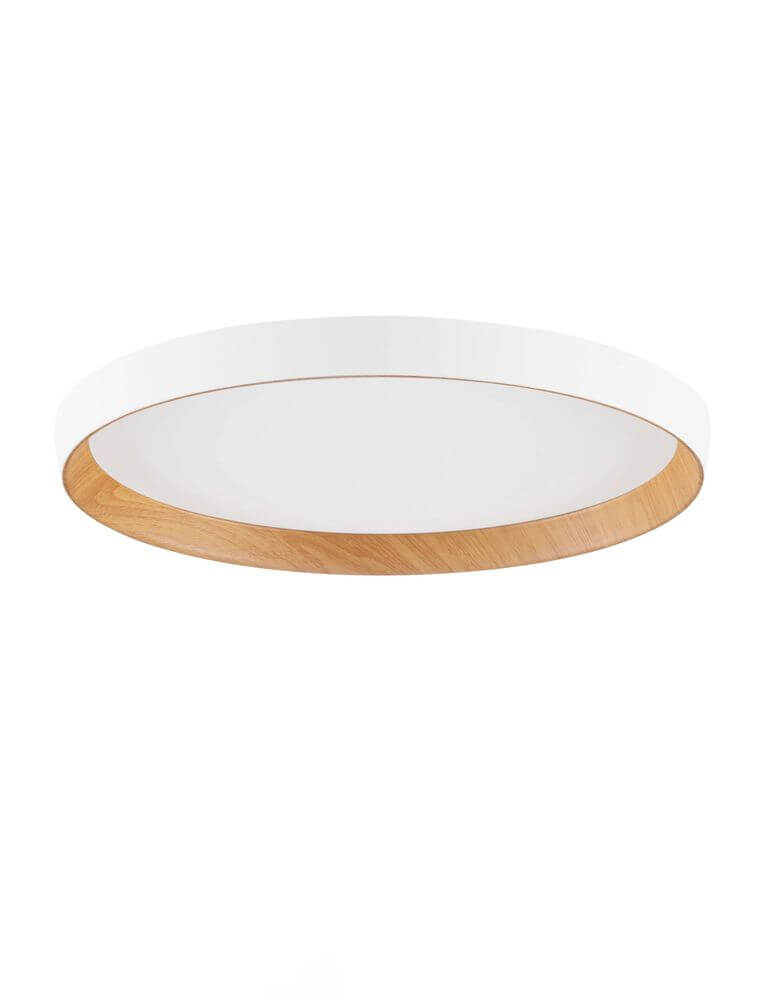 Vomos Deckenleuchte Ø 40cm 2700, 3000K mit weißem und holzfarbenem Design.