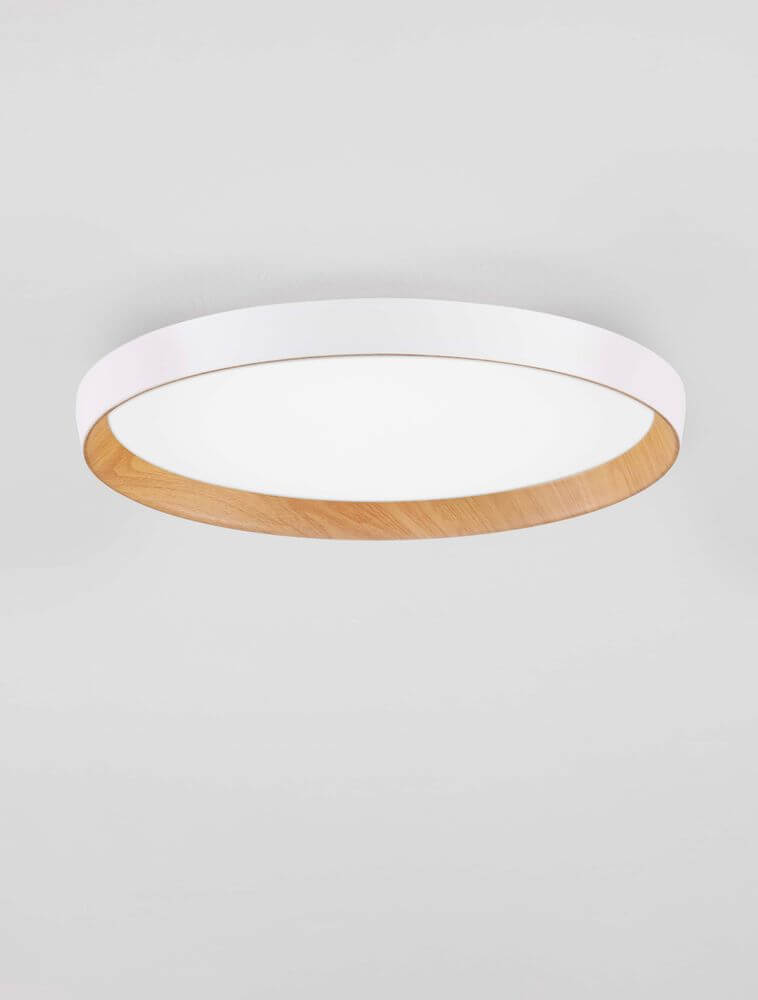 Vomos Deckenleuchte Ø 40cm 2700, 3000K in modernem Design mit Holzrahmen.