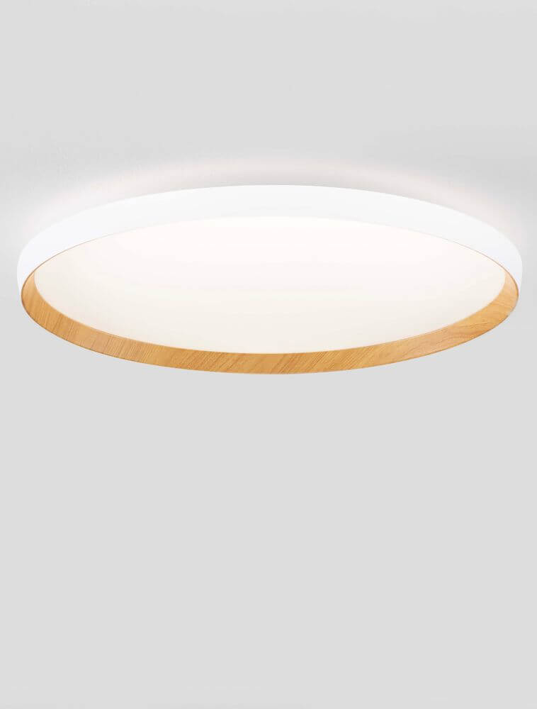 Vomos Deckenleuchte Ø 60cm 2700, 3000K mit Holzdekor und flacher Silhouette für blendfreies Licht.