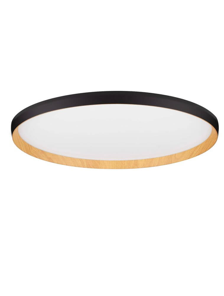 Vomos Deckenleuchte Ø 60cm 2700, 3000K mit schwarzem Metallrahmen und Holzdekor.