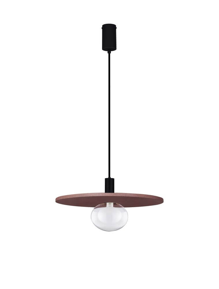 Vrahos Pendelleuchte G9 Ø 44,5cm Beton Rot mit runder Scheibe und Glaslicht.